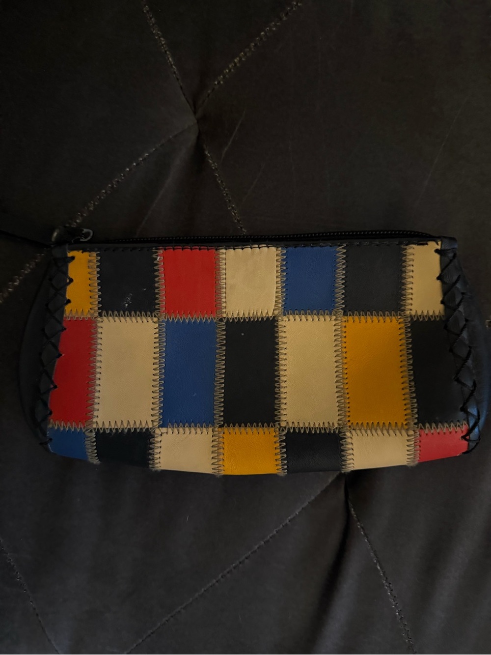 Leather from Peru Patchwork Colorblock Zip Clutch - Multicolor